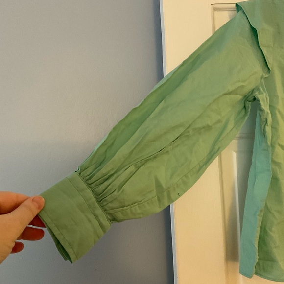 EVERLANE The Wing-Shoulder Mock Neck Top Blouse Jade Green Size 00 NWT - Picture 3 of 9